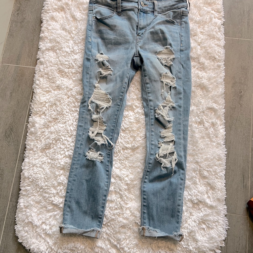 American Eagle Outfitters Blue Skinny Distressed Jeans